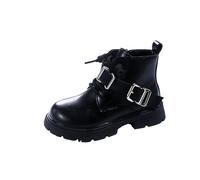 Kids Girls Waterproof Combat Boots, Toddler School Ankle Boots Patent Pu Leather Stylsh Princess Shoes with Buckle Round Toe Booties Winter Walking Footwear
