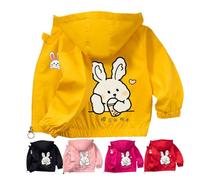 Kids Girls Waterproof Windbreaker Cute Bunny Pattern Hooded Jacket Zip Up Windproof Jackets Long Sleeve Lightweight Raincoat Soft Comfy Coat (Hot Pink-A, 6-12 Months)