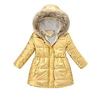 Kids Girls Winter Coat Faux Fur Hooded Windproof Jacket Fleece Liend Padded Thick Warm Parka Outerwear Outdoor Overcoat Cotton Coats Jackets Yellow 6-7 Years
