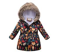 Kids Girls Winter Coat Faux Fur Hooded Windproof Jacket Fleece Liend Padded Thick Warm Parka Outerwear Outdoor Overcoat Cotton Coats Jackets Black Fox 4-5 Years