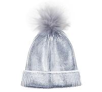 Kids Girls Winter Hat Chunky Head Cover Pom Pom Silver 7-13 Years