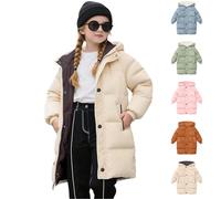 Kids Girls Winter Longline Padded Coat Hooded Puffer Jacket With Hood Thicken Down Coats Bodywarmer Parka Peacoat School Outfits Outerwear Cold Weather 2 Years Beige
