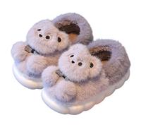 Kids Girls Winter Slippers with Insulation Thick Padding Warm Sole Slip-on Design Cartoon Bear Pattern Suitable for Parents and Children, gray, 1/1.5 UK