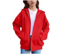 Kids Girls Zip Up Hoodies Cute Cat Ear Hooded Sweatshirts Teens Fleece Zipper Top Jacket Pe School Sweat Hoodie Casual Stylish Jumper Pullover Red 9 Years