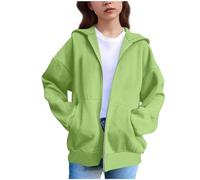 Kids Girls Zip Up Hoodies Cute Cat Ear Hooded Sweatshirts Teens Fleece Zipper Top Jacket Pe School Sweat Hoodie Casual Stylish Jumper Pullover Green 11 Years
