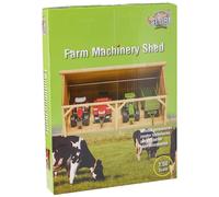 610047 Kids Globe Farm Shed for Toy Tractors 1:50 - Multicolor Wooden Playset with Fold-Open Roof