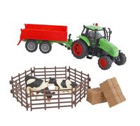 Kids Globe Die Cast Metal Farm Set Green Tractor & Trailer Cows & bales playset
