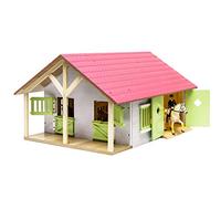 Kids Globe Farming Riding Farm Pink Farm Horse Stable Wooden 1:24 with 2 Boxes Toy Horse Farm with Practical Folding Roof, for All Standard Animal Figures 610168