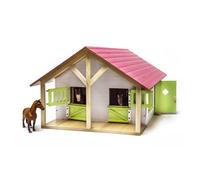 Kids Globe Farming Riding Farm Pink Farm Horse Stable Wooden 1:24 with 2 Boxes Toy Horse Farm with Practical Folding Roof, for All Standard Animal Figures 610168