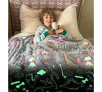 Kids Glow in The Dark Dinosaur Blanket - Dinosaur Blanket for Boys - Kids Fleece Blankets - Soft Kids Throw Blanket 50"x60"