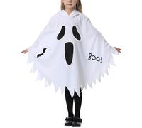 Kids Glowing Scary Cape White Hooded Ghost Poncho Costume with Bat Print Ghost Face Robe Trick or Treating 4-6 Years