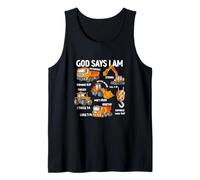 Kids God Says I Am Construction Vehicle Bible Verse Truck Tank Top