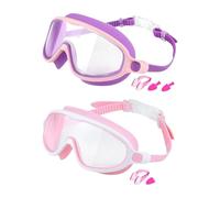 Kids Goggles, Wide View Swim Goggles, Anti-Fog No-Leak Design with Nose Clip, Uv Protection Swimming Eyewear for Beach, Pool, Diving, Snorkeling, 6.5x2.56 Inches