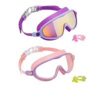 Kids Goggles, Wide View Swim Goggles, Anti-Fog No-Leak Design with Nose Clip, Uv Protection Swimming Eyewear for Beach, Pool, Diving, Snorkeling, 6.5x2.56 Inches