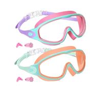 Kids Goggles, Wide View Swim Goggles, Anti-Fog No-Leak Design with Nose Clip, Uv Protection Swimming Eyewear for Beach, Pool, Diving, Snorkeling, 6.5x2.56 Inches