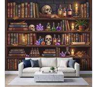 Kids Gothic Photo Mural - Skull Bookshelf Witchcraft Wallpaper- Amazing 3D Effect - Ideal for Boys Girls Bedroom 400 W x 280 H cm