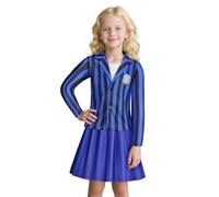 Kids Gothic School Uniform Costume Dress with Mock Jacket and Wig, Halloween Child Fancy Dress, Gothic Schoolgirl Dress Up Costumes for 3-12 Years