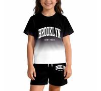 Kids Gradient Letter Print Summer Outfit Set, Casual Two-Piece Cotton Blend for Boys and Girls, Lightweight Breathable Playwear for Ages 2-6 Years (Black1, 7-8 Years)