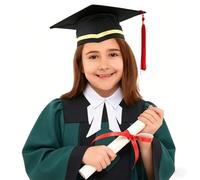 Kids Graduation Gown and Cap Set, Green and Black Academic Robe with White Jabot, Elementary Middle High School Graduation Costume, Teen Graduation Outfit 11-18 Years Old
