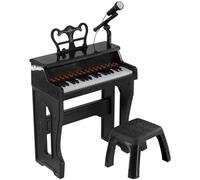 Kids Grand Piano Black, Electronic Keyboard with Microphone 37 Keys Children Musical Instrument Educational Activity Toy Birthday Gift