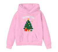 Kids Graphic Christmas Pullover Hoodie Funny Graphic Xmas Tree Print Hooded Sweatshirt Cozy Fleece Warm Long Sleeve Tops Soft Holiday Christmas Outfit for Girls Boys (7-8 Years) Pink
