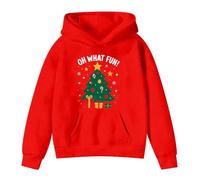 Kids Graphic Christmas Pullover Hoodie Funny Graphic Xmas Tree Print Hooded Sweatshirt Cozy Fleece Warm Long Sleeve Tops Soft Holiday Christmas Outfit for Girls Boys (Watermelon Red, 3-4 Years)