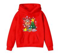 Kids Graphic Christmas Pullover Sweatshirts with Hoody Reindeer Xmas Tree Print Comfort Ugly Long Sleeve Cozy Fleece Soft Warm Christmas Hoodie Casual Loose Funny Sports (Watermelon Red, 13-14 Years)