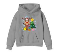 Kids Graphic Christmas Pullover Sweatshirts with Hoody Reindeer Xmas Tree Print Comfort Ugly Long Sleeve Cozy Fleece Soft Warm Christmas Hoodie Casual Loose Funny Sports Wear for (Grey, 11-12 Years)