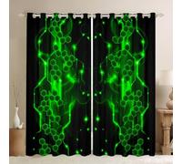 Kids Green and Black Curtains Honeycomb Darkening Drapes W46*L72 Boys Modern Geometry Hexagon 30%-50% Blackout Curtains Geometrical Beehive Geometric Window Treatments