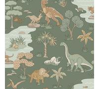 Kids Green Dino Wallpaper Dinosaurs Snakes Frogs Feature Wall Playroom Bedroom