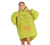 Kids Grinch Oversized Sherpa Hoodie Cosy Fleece Wearable Blanket with Hood & Pocket 'Feelin' Grinchy Design