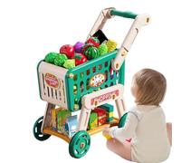 Kids Grocery Cart, Pretend Play Shopping Cart Playset, Kitchen Toys Fake Food for Toddler Preschool Learning Activities Boys Girls Interactive Games Home Party