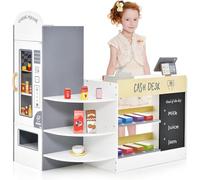 Kids Grocery Store Playset, Wooden Supermarket Toy Set with Cash Register, Vending Machine, Play Food Accessories, Blackboard, Pretend Play Store Gift for Toddler Boys Girls (Grey + White)