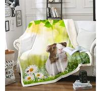 Kids Guinea Pig Plush Blanket Cute Cavy Fleece Throw Blanket for Boys Girls Floral Print Sherpa Blanket Botanical Branches Animal Pattern Design Fuzzy Blanket for Sofa Bed Couch,Baby 30x40 Inch