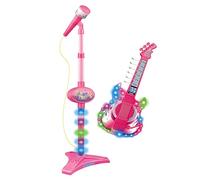 Kids Guitar And Microphone Set - Musical Instrument Playset, Electric Rocker Toy | Karaoke Singing Machine, Interactive Light Up Guitar For Boys Girls Birthday Present Ages 3-8