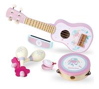 Kids Guitar for Girls, Wooden Musical Instruments Toys with Ukulele, Tambourine, Maracas, Harmonica, Mini Band Sets for Toddlers 2 3 Years Old Birthday Gift