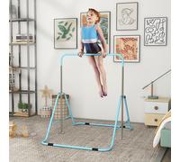 HOMCOM Kids Adjustable-Height Foldable Gymnastics Bar, Steel Frame, Blue - Safe for Ages 3+, 50kg, Easy Storage (340-005V01GN)