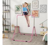 Kids Gymnastic Bar Childrens Adjustable Height Foldable Training Bar Pink