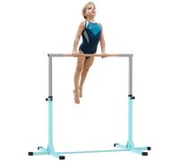 Kids Gymnastics Bar Adjustable 92-150cm Steel Beech T-base Safe 75kg Light Blue