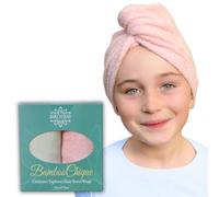 Kids Hair Towel, 100% Bamboo Viscose Tailored Small Essential Hair Dryer Wrap for Bath, Beach, Pool and Spa, Hair Accessories for Girls, Set of 2, Sea Moss Green + Coral Sand