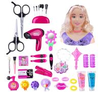 Kids Hairdressing Makeup Doll Age 3+ Head - 34 PCS Toy for Hair Styling, Play Makeup and Dressing Set, Christmas and Birthday Gift for Girls