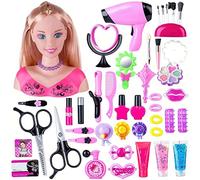 Kids Hairdressing Makeup Dolls,Make-up and Hairdressing Head Kids Hair Styling Head Doll, Hair Styling Doll Head Toys, Doll Styling Head Hairdressing, Styling Head Toy with Hair Accessories (E/45 Pcs)