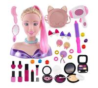 Kids Hairdressing Set Makeup Dolls,Styling Head Age 3+, Blond Hair with 35 Colorful Accessories, Doll Head for Hair Styling,Christmas and Birthday Gift, Styling Head Doll Set for Girls (B-35pcs)