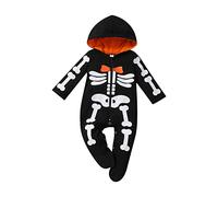 Kids Halloween Costume Cute Unisex Baby One-Piece Girl Newborn Outfit Jumpsuit Skull Sleepwear Clothes with Hat for Boys Girls Cosplay Party Black