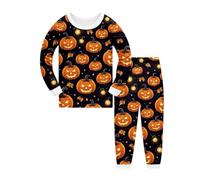 Kids Halloween Costume Pjs Boys Pajamas Outfits Long Sleeve Button Shirts Tops Glow in The Dark Happy Unisex Nightwear Orange