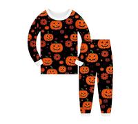 Kids Halloween Costume Pjs Toddler Outfits Button Down Shirt 2 Piece Long Sleeve Glow in The Dark Happy Unisex Nightwear Black