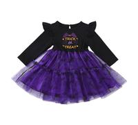 Kids Halloween Dress Up Costume Girls Long Sleeve Tutu Dress Witch Costume Toddler Girl Dancing Cosplay Party Dresses (Purple-a, 5-6 Years)