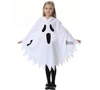 Kids Halloween Ghost Cloak Costume Boys Girls Glow in the Dark Ghost Face Hooded Outfit Cosplay Halloween Party Fancy Dress Scary Cloak for 4-12T