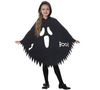 Kids Halloween Ghost Cloak Costume Boys Girls Glow in the Dark Ghost Face Hooded Outfit Cosplay Halloween Party Fancy Dress Scary Cloak for 4-12T