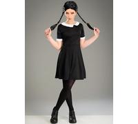 Kids Halloween Gothic Black Wednesday Style Costume with Wig (XL (11-13 years))